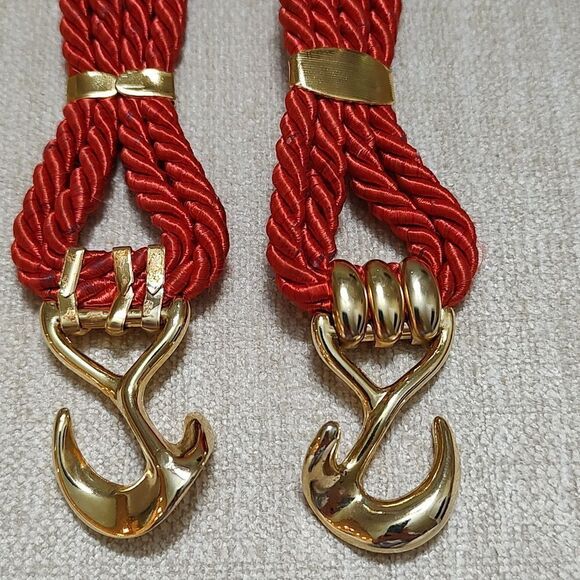 Red Braided Rope Belt with Gold Hook Closure - Picture 3 of 8